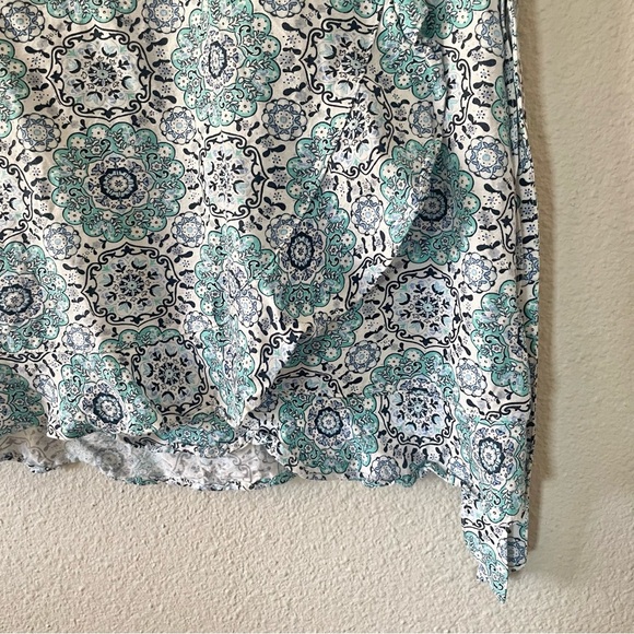 Loft Linen Wrap Mini Skirt Women’s 6 Teal White Paisley Medallion Print Ruffle - Picture 9 of 13